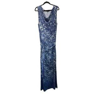 Mynt 1972 2X Maxi Dress Cowl Neck Blue Sleeveless Tie Waist Snake Print Plus